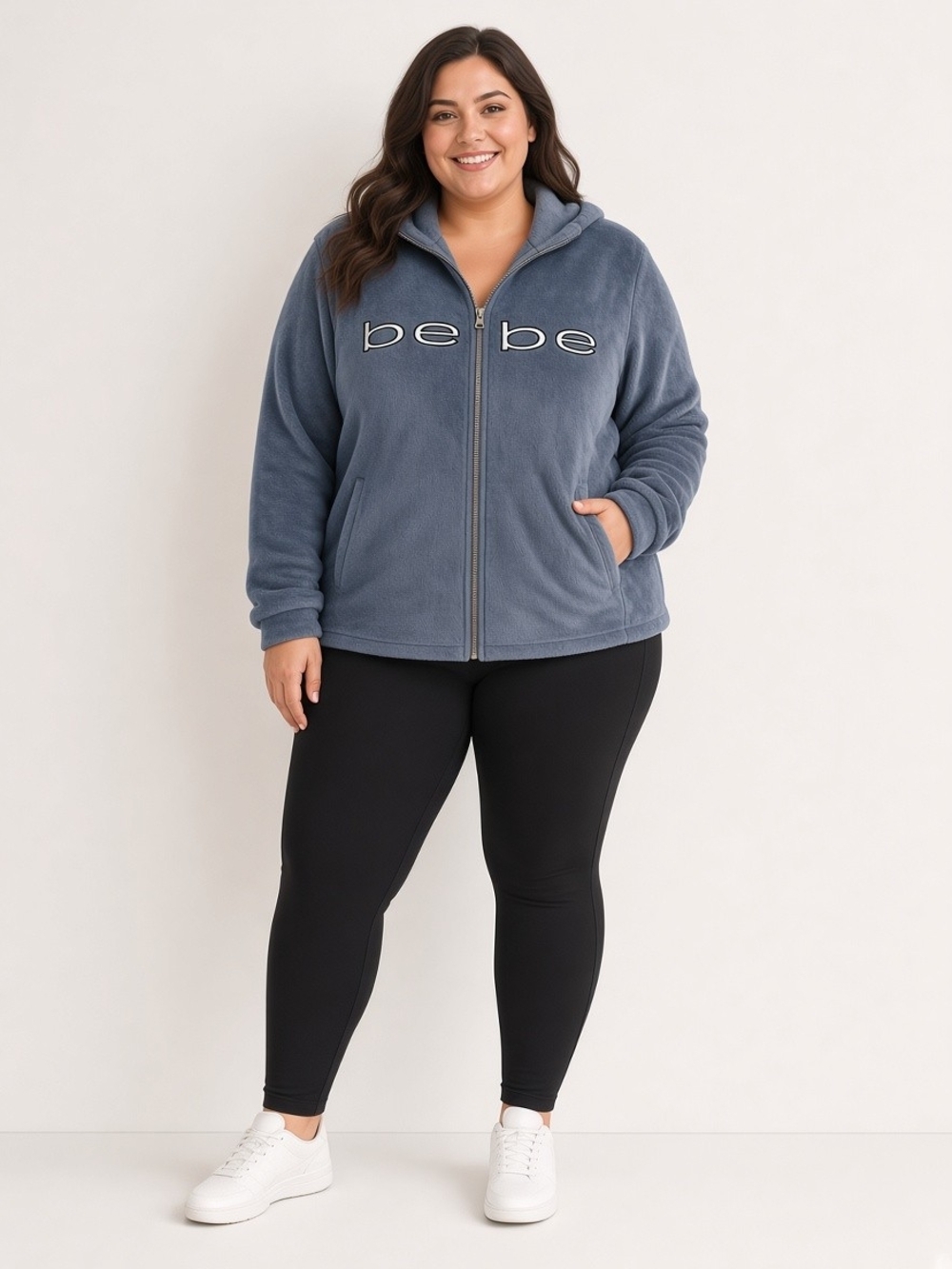 Bebe  Blue Gray Zip-Up Velour Hoodie. New With Tags Size L. Y2K Track Jacket
